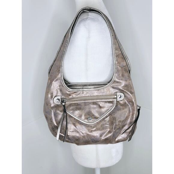 Simply Vera Wang metallic hobo shoulder bag medium pewter brown taupe - Picture 1 of 16